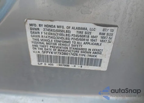 2013 Honda Ridgeline Sport из США, поврежденный, VIN 5FPYK1F7XDB017426